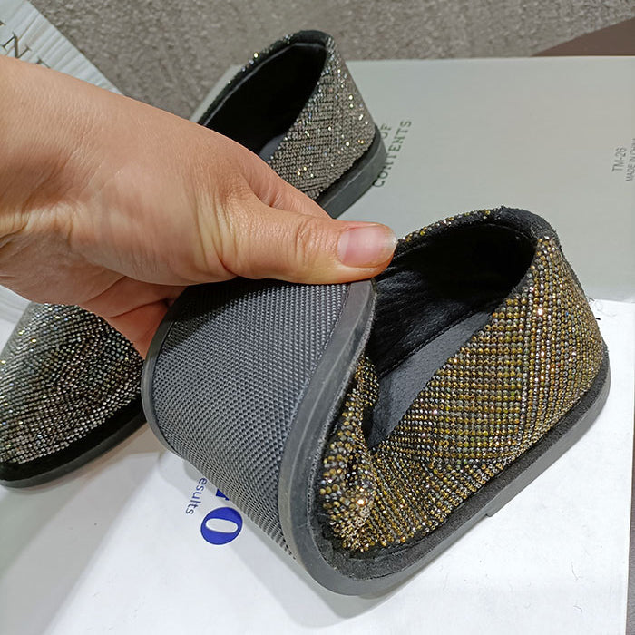 Womens Crystal Loafers Flats Slip on Rhinestones Casual Moccasins Driving Flats Slip On Gold Sliver Shoes - Free Shipping - aurelia-clothing-8955