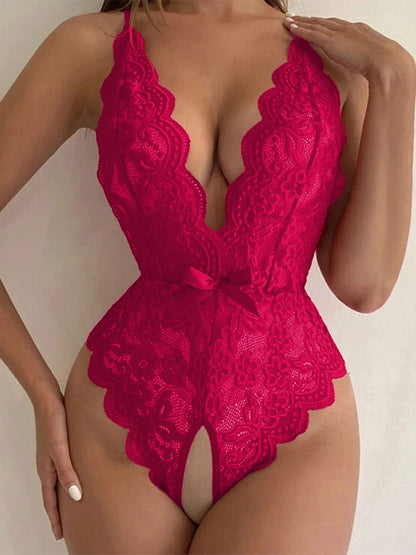 Womens Halter Neck Strap Sexy Backless Lace Bodysuit - Free Shipping - aurelia-clothing-8955