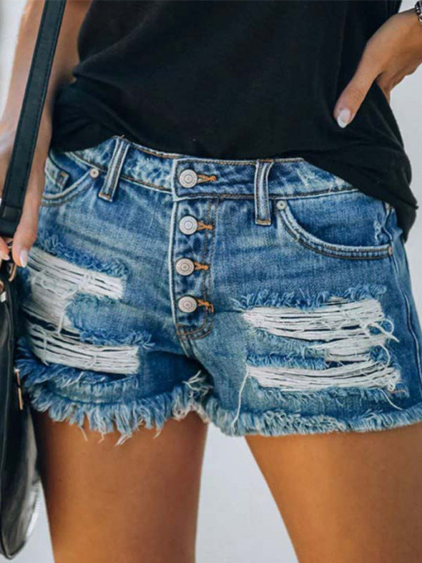 Womens Independence Day Flag Print Destroyed Denim Shorts - Free Shipping - aurelia-clothing-8955