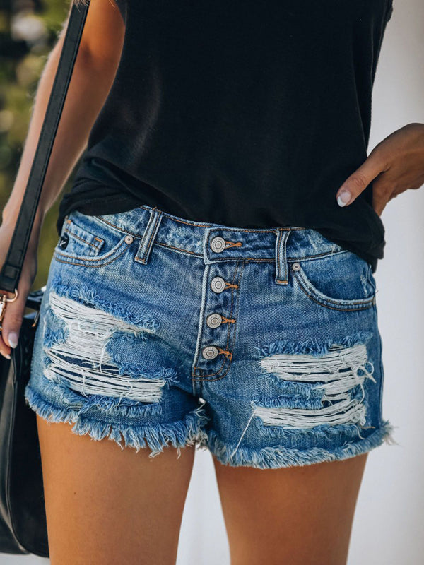 Womens Independence Day Flag Print Destroyed Denim Shorts - Free Shipping - aurelia-clothing-8955