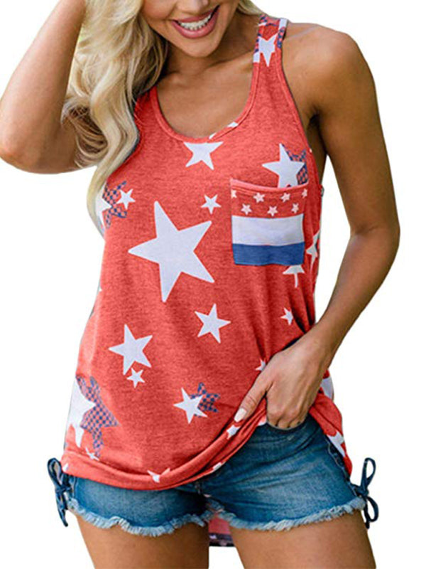 Womens Independence Day Flag Print Loose Casual Tank Top - Free Shipping - aurelia-clothing-8955