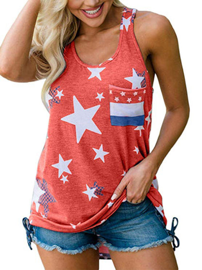 Womens Independence Day Flag Print Loose Casual Tank Top - Free Shipping - aurelia-clothing-8955