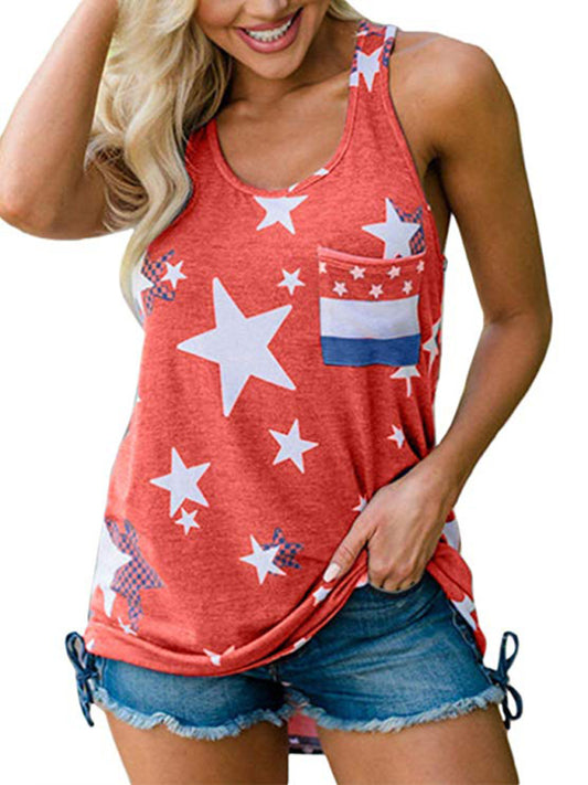 Womens Independence Day Flag Print Loose Casual Tank Top - Free Shipping - aurelia-clothing-8955