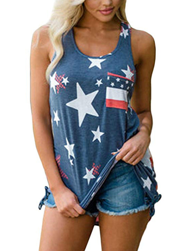 Womens Independence Day Flag Print Loose Casual Tank Top - Free Shipping - aurelia-clothing-8955