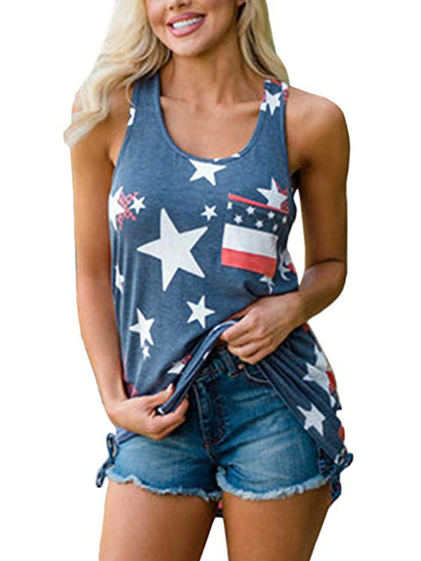 Womens Independence Day Flag Print Loose Casual Tank Top - Free Shipping - aurelia-clothing-8955
