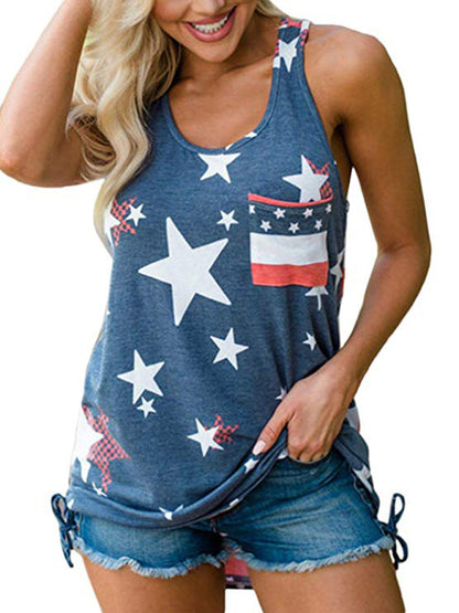Womens Independence Day Flag Print Loose Casual Tank Top - Free Shipping - aurelia-clothing-8955