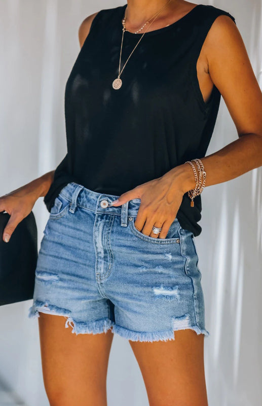 Womens Irregular Burlap Denim Shorts - Free Shipping - aurelia-clothing-8955