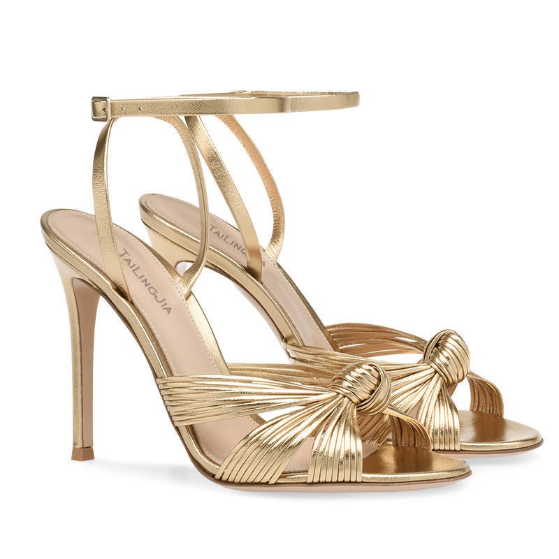 Womens Large Light Gold PU Slim High Heel Sandals Fashion Banquet Party Shoes - Free Shipping - aurelia-clothing-8955