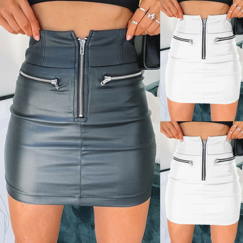 Womens PU Leather Zipper Skirt High Waist Pencil Evening Party Club Wear Bodycon Short Mini Skirt - Free Shipping - aurelia-clothing-8955