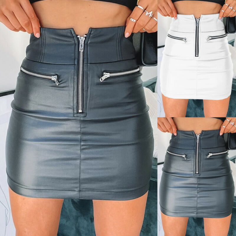 Womens PU Leather Zipper Skirt High Waist Pencil Evening Party Club Wear Bodycon Short Mini Skirt - Free Shipping - aurelia-clothing-8955