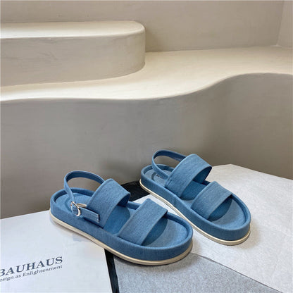 Womens Peep Toe Platform Denim Jeans Sandals Gladiator Summer Beach Shoes Girls Roman - Free Shipping - aurelia-clothing-8955
