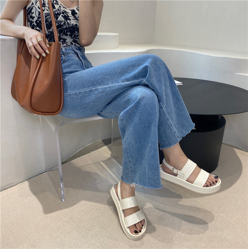 Womens Peep Toe Platform Denim Jeans Sandals Gladiator Summer Beach Shoes Girls Roman - Free Shipping - aurelia-clothing-8955