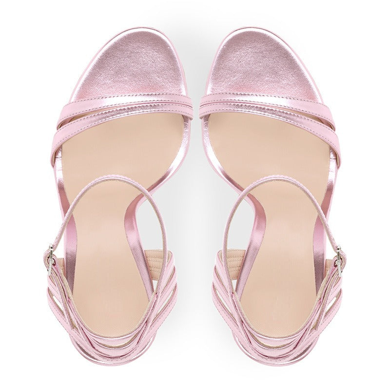 Womens Pink Slim High Heeled Sandals, Large Pointed Open Toe - Free Shipping - aurelia-clothing-8955