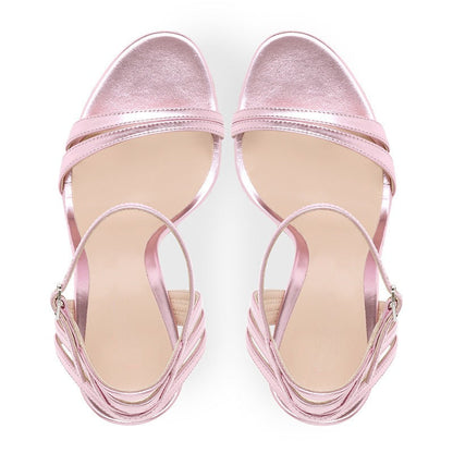 Womens Pink Slim High Heeled Sandals, Large Pointed Open Toe - Free Shipping - aurelia-clothing-8955