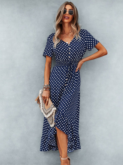 Womens Polka Dot Skirt Front Short Back Long Middle Length Swing Skirt Dress - Free Shipping - aurelia-clothing-8955
