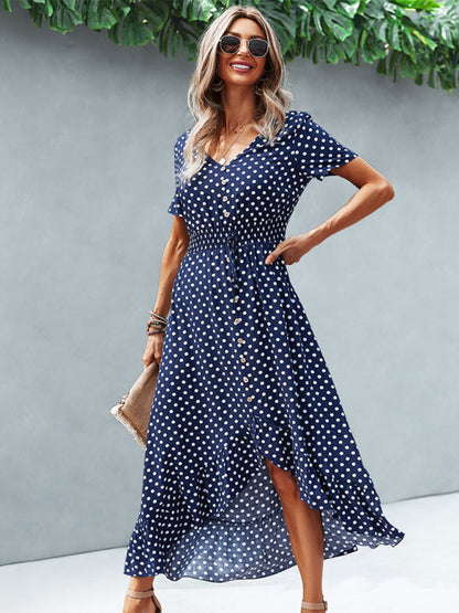 Womens Polka Dot Skirt Front Short Back Long Middle Length Swing Skirt Dress - Free Shipping - aurelia-clothing-8955