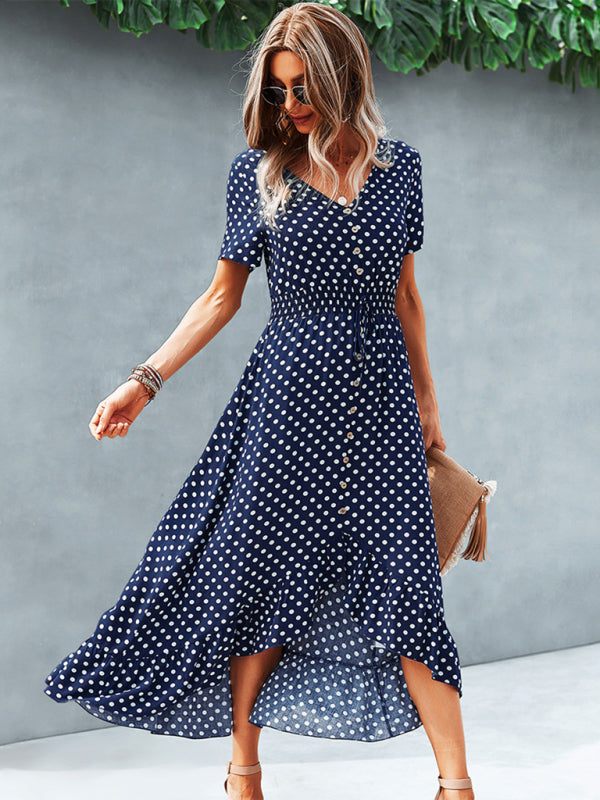Womens Polka Dot Skirt Front Short Back Long Middle Length Swing Skirt Dress - Free Shipping - aurelia-clothing-8955