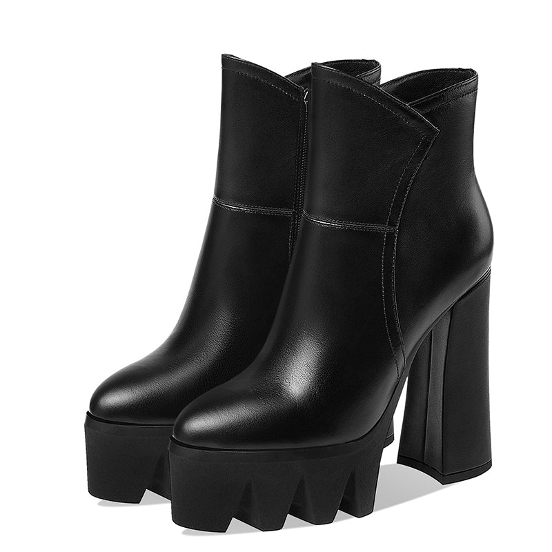 Womens Short Boots High Heels Leather Thick Heel Platform Platform Boots Autumn and Winter New Boots - Free Shipping - aurelia-clothing-8955