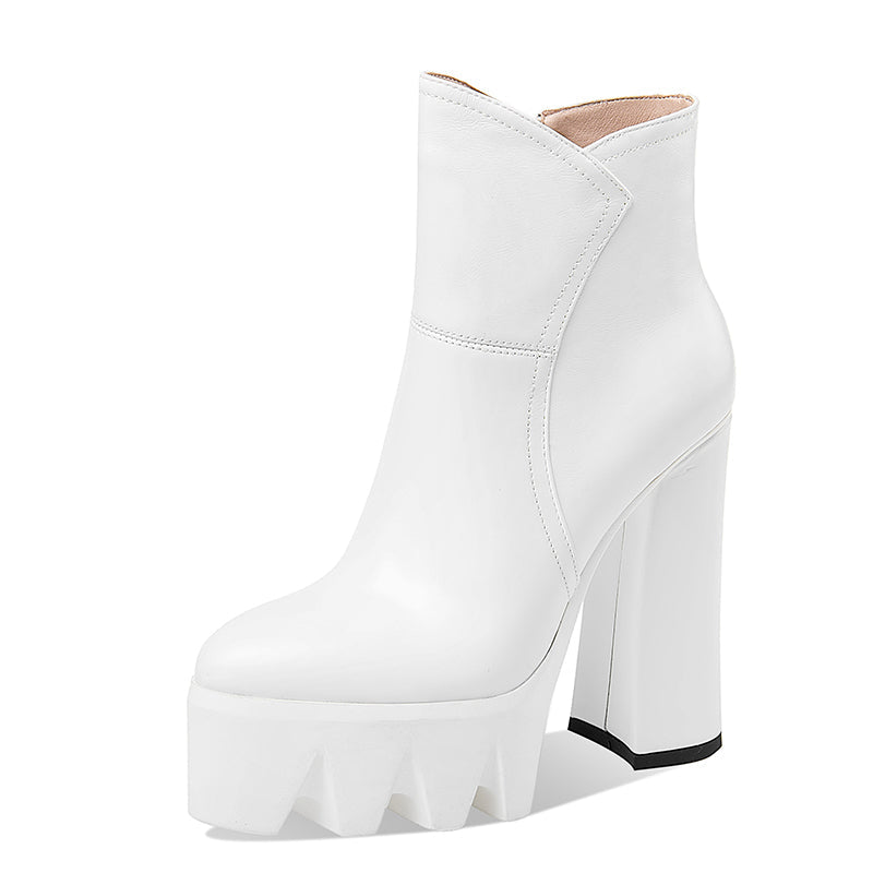 Womens Short Boots High Heels Leather Thick Heel Platform Platform Boots Autumn and Winter New Boots - Free Shipping - aurelia-clothing-8955