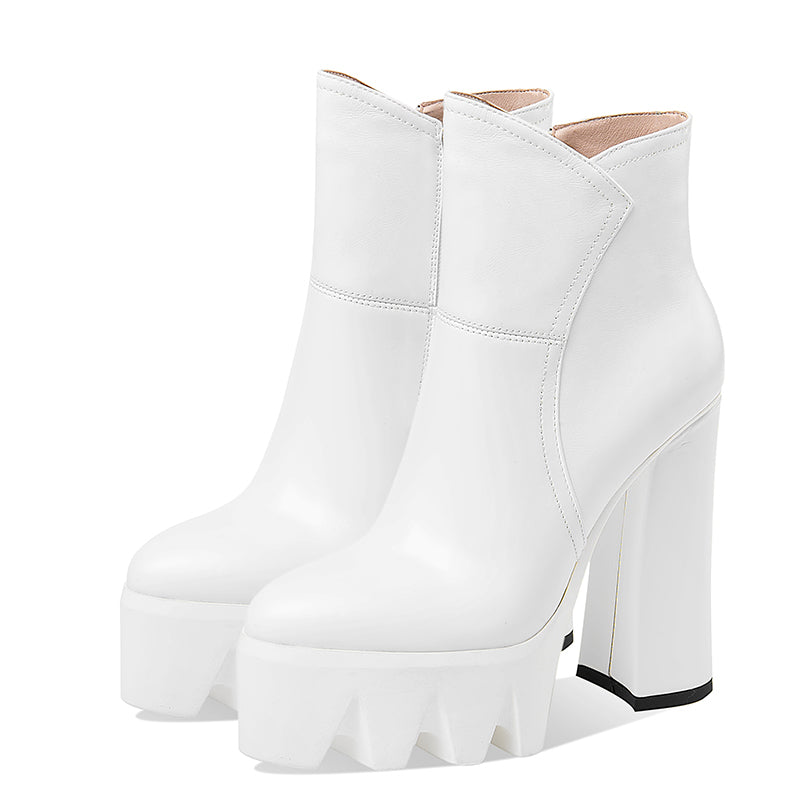 Womens Short Boots High Heels Leather Thick Heel Platform Platform Boots Autumn and Winter New Boots - Free Shipping - aurelia-clothing-8955