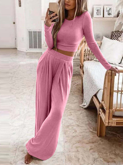 Womens Solid Color Knitted Casual Home Two-Piece Suit - Free Shipping - aurelia-clothing-8955