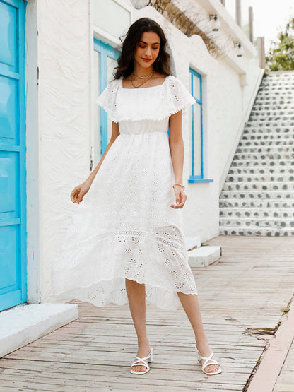 Womens Solid Color Lace Off Shoulder Long Dress - Free Shipping - aurelia-clothing-8955