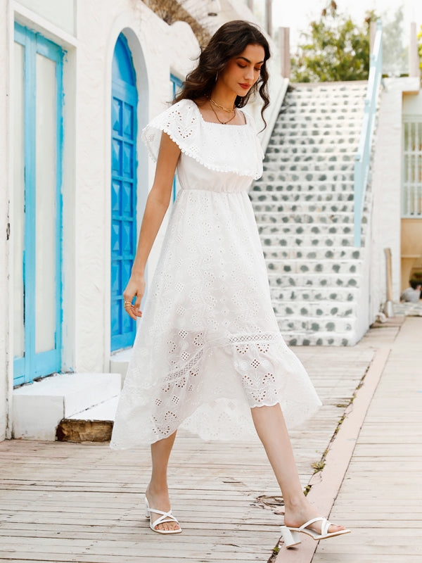Womens Solid Color Lace Off Shoulder Long Dress - Free Shipping - aurelia-clothing-8955