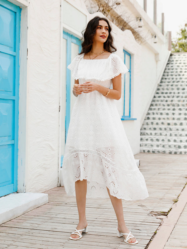 Womens Solid Color Lace Off Shoulder Long Dress - Free Shipping - aurelia-clothing-8955