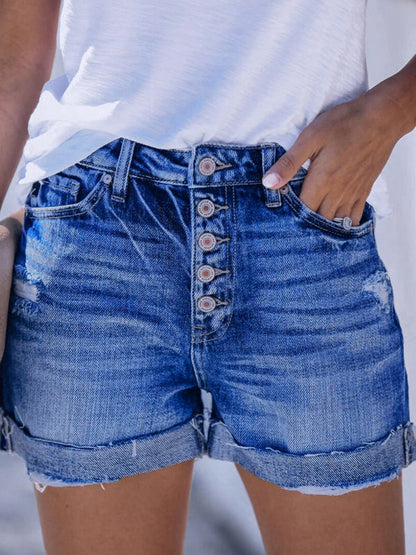 Womens Stretch Ripped Denim Shorts - Free Shipping - aurelia-clothing-8955
