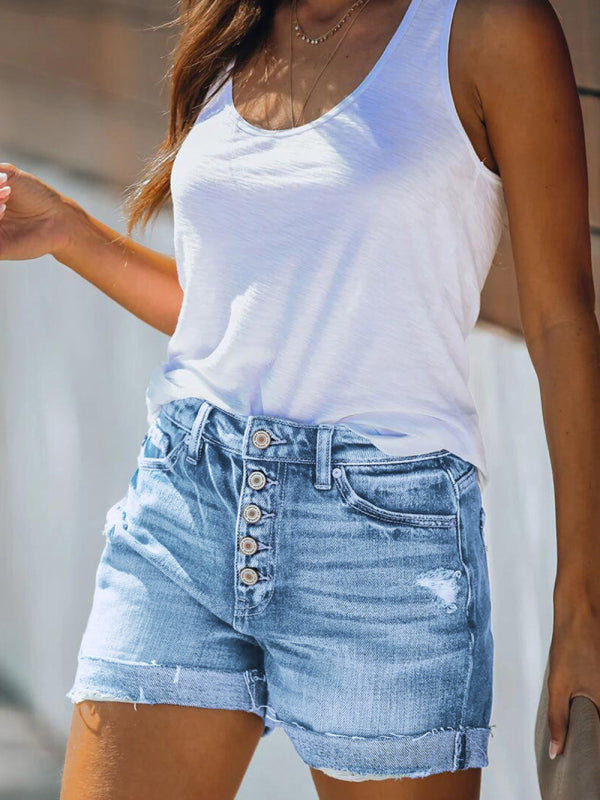 Womens Stretch Ripped Denim Shorts - Free Shipping - aurelia-clothing-8955