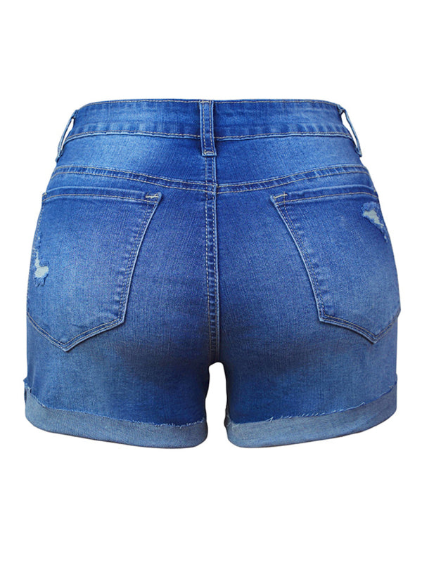 Womens Stretch Ripped Denim Shorts - Free Shipping - aurelia-clothing-8955