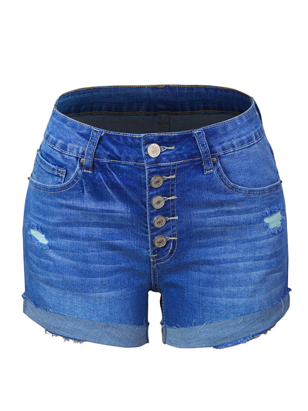 Womens Stretch Ripped Denim Shorts - Free Shipping - aurelia-clothing-8955