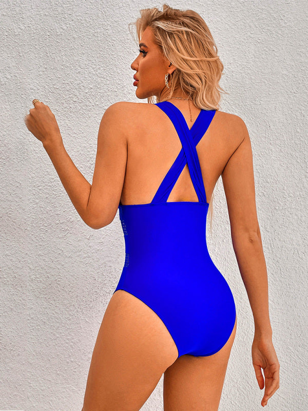 Womens Swimsuit Slimming Seaside Conservative One-piece Swimsuit Solid Color Swimsuit - Free Shipping - aurelia-clothing-8955