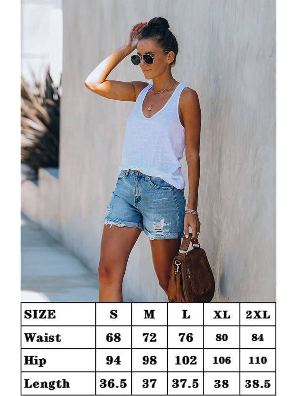 Womens Torn Straight Casual Denim Shorts - Free Shipping - aurelia-clothing-8955
