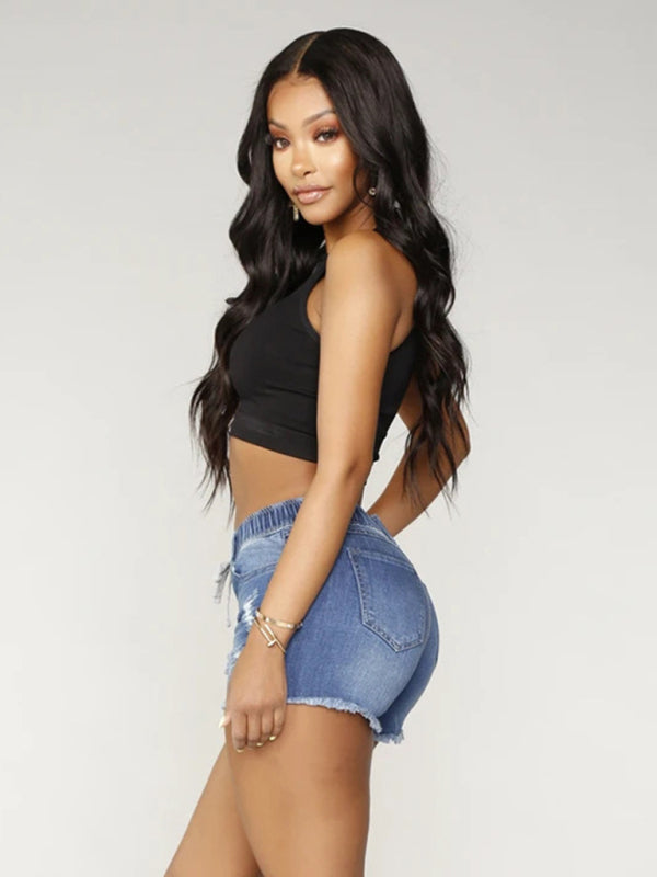 Womens casual slim all-match ripped denim shorts - Free Shipping - aurelia-clothing-8955