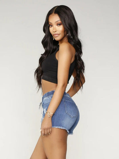 Womens casual slim all-match ripped denim shorts - Free Shipping - aurelia-clothing-8955