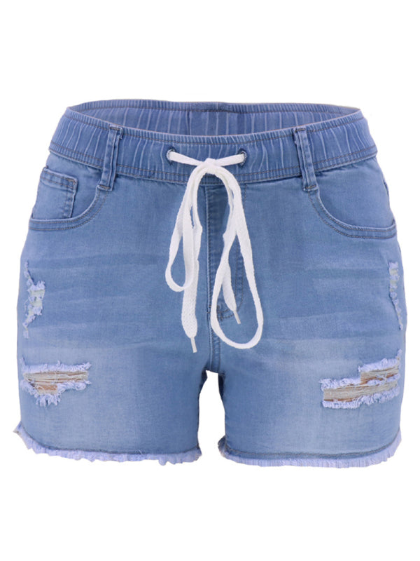 Womens casual slim all-match ripped denim shorts - Free Shipping - aurelia-clothing-8955