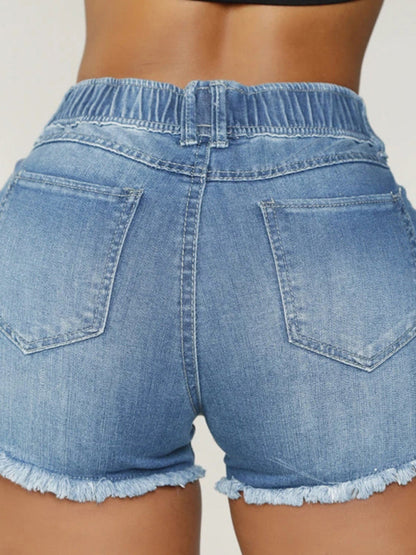 Womens casual slim all-match ripped denim shorts - Free Shipping - aurelia-clothing-8955