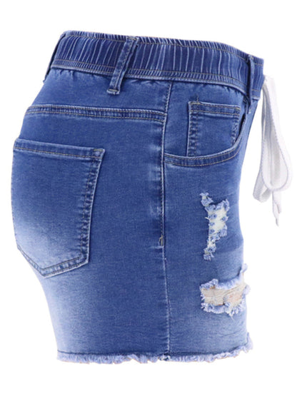 Womens casual slim all-match ripped denim shorts - Free Shipping - aurelia-clothing-8955