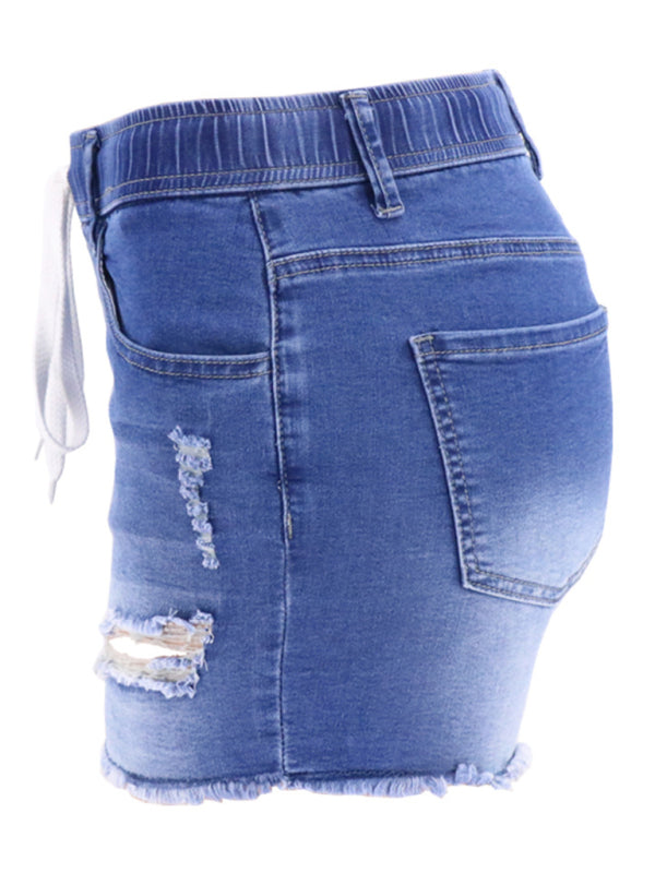 Womens casual slim all-match ripped denim shorts - Free Shipping - aurelia-clothing-8955