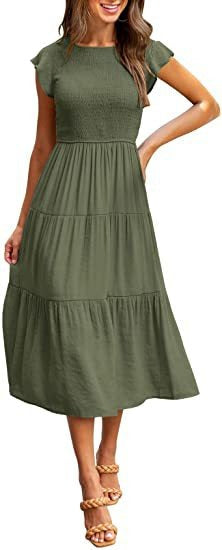 Womens flying sleeve pleated layered short sleeved large hem dress - Free Shipping - aurelia-clothing-8955