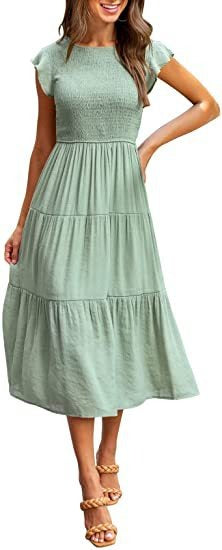 Womens flying sleeve pleated layered short sleeved large hem dress - Free Shipping - aurelia-clothing-8955