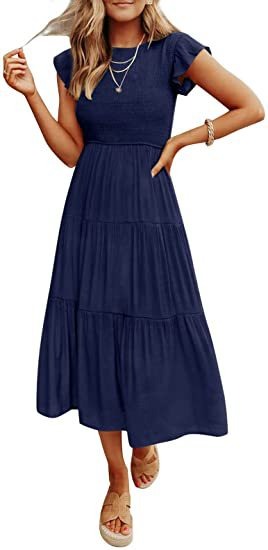 Womens flying sleeve pleated layered short sleeved large hem dress - Free Shipping - aurelia-clothing-8955