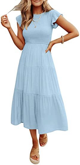 Womens flying sleeve pleated layered short sleeved large hem dress - Free Shipping - aurelia-clothing-8955