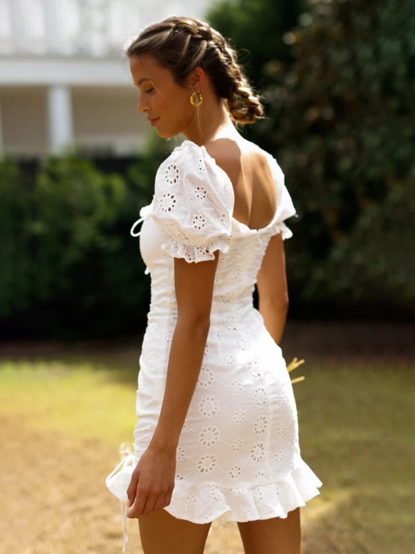 Womens hip-hugging skirt, lace-up, fashionable and sexy pleated V-neck short dress - Free Shipping - aurelia-clothing-8955