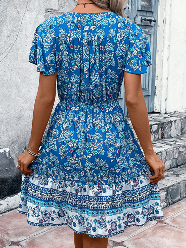 Womens new bohemian v-neck ethnic style floral dress - Free Shipping - aurelia-clothing-8955