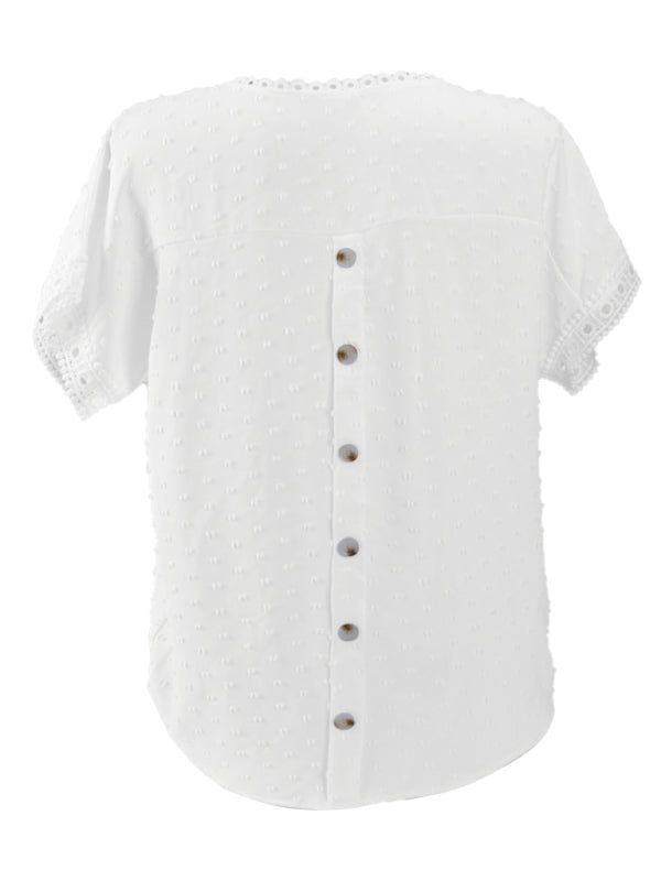 Womens new round neck pullover short sleeve lace top - Free Shipping - aurelia-clothing-8955