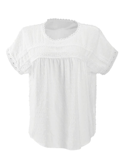 Womens new round neck pullover short sleeve lace top - Free Shipping - aurelia-clothing-8955