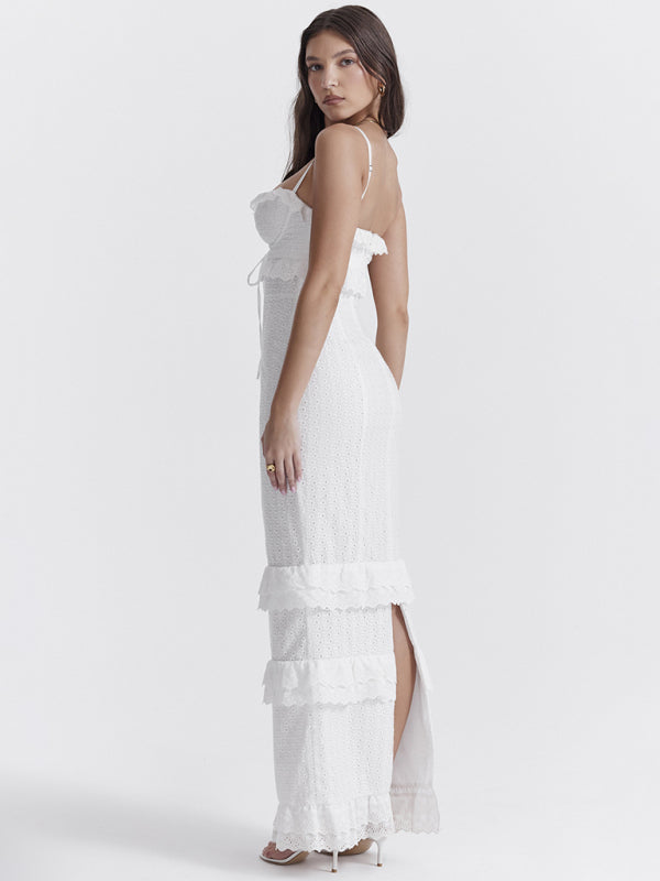Womens new sexy dress white hook-and-loop suspender long skirt slim French dress - Free Shipping - aurelia-clothing-8955