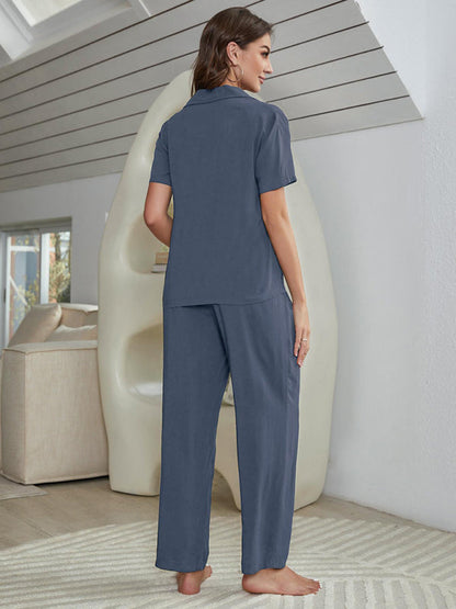 Womens solid color knitted casual pajamas three-piece set - Free Shipping - aurelia-clothing-8955